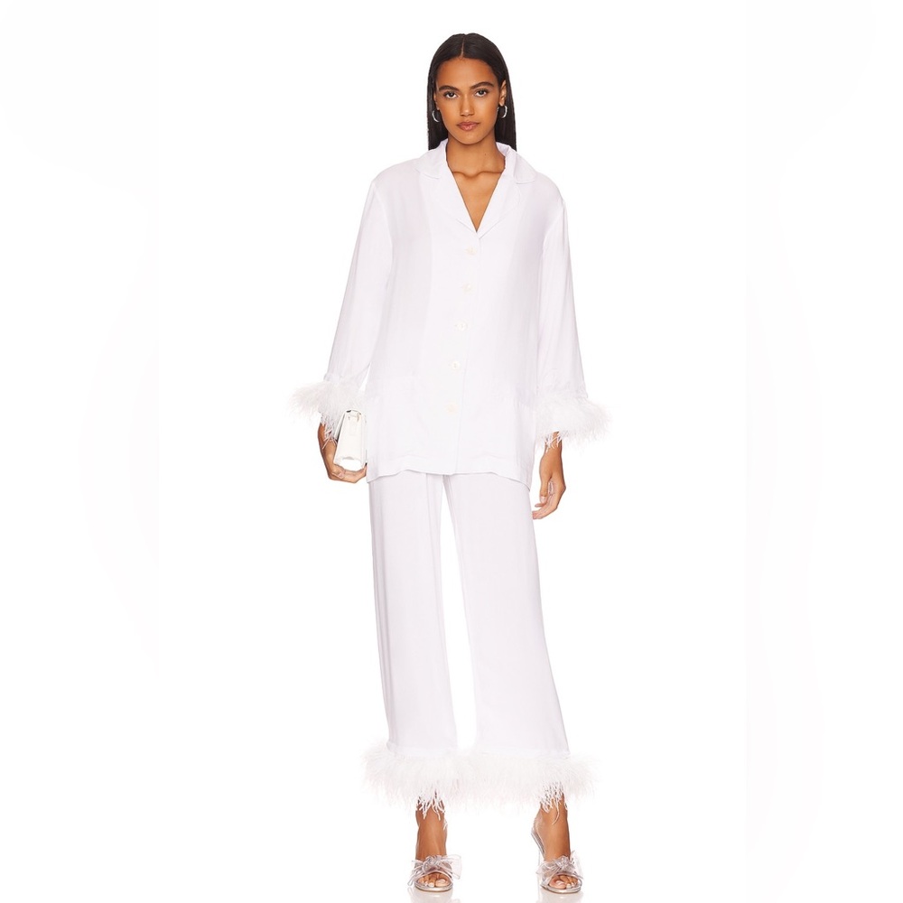White Sleeper Pajama Set with Double Feathers / SZ XS
